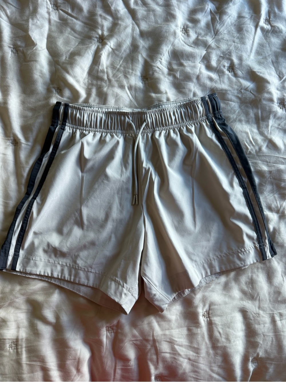 Light Gray Athletic Shorts with Dark Side Stripes